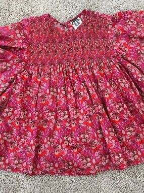Roopa Pemmaraju Smocked Floral Blouse in Vibrant Pink